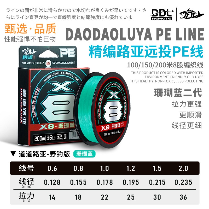 道道路亚pe线珊瑚蓝进口8编超远投顺滑野钓8编pe线路亚柔软涂层