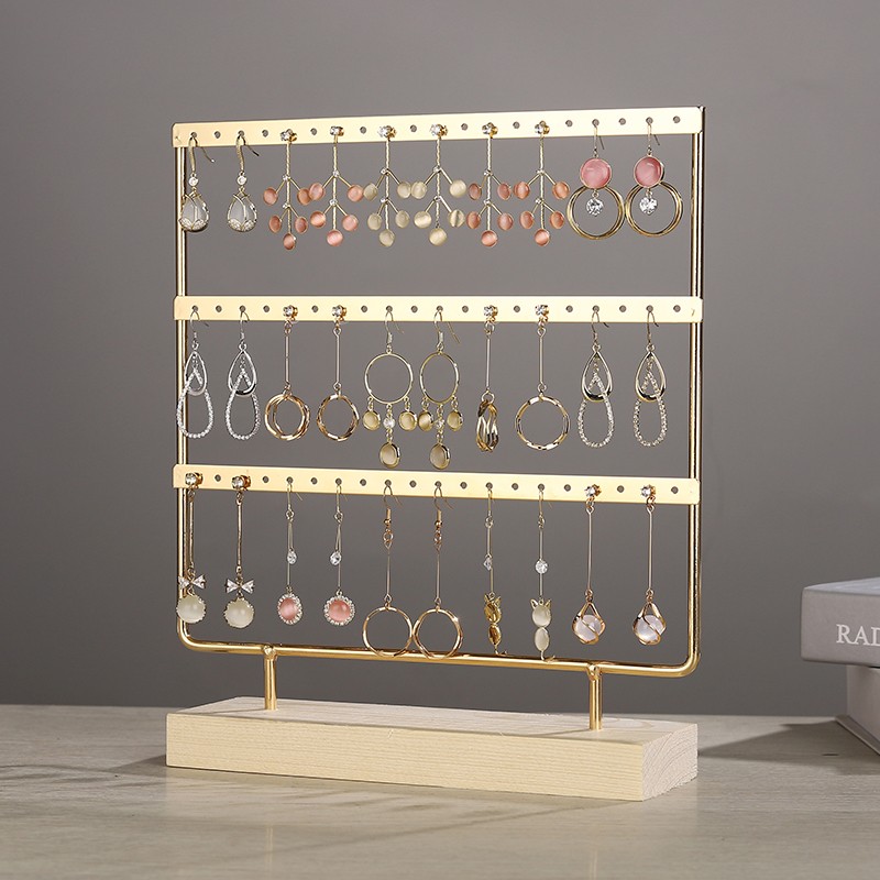 实木铁艺耳环架家用耳饰收纳饰品展示架挂耳钉架子耳夹摆摊首饰架