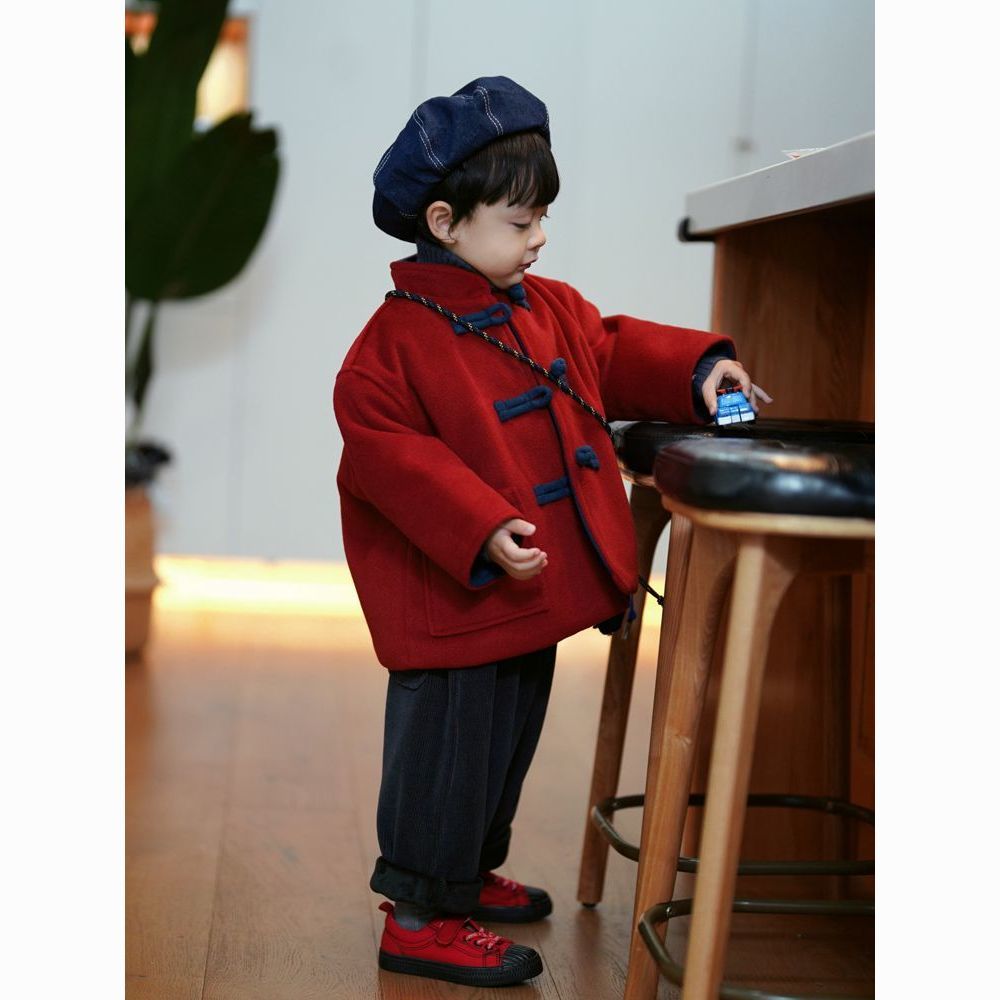 儿童唐装年服汉服礼服男女童呢子大衣宝宝夹棉外套冬装夹棉加厚潮