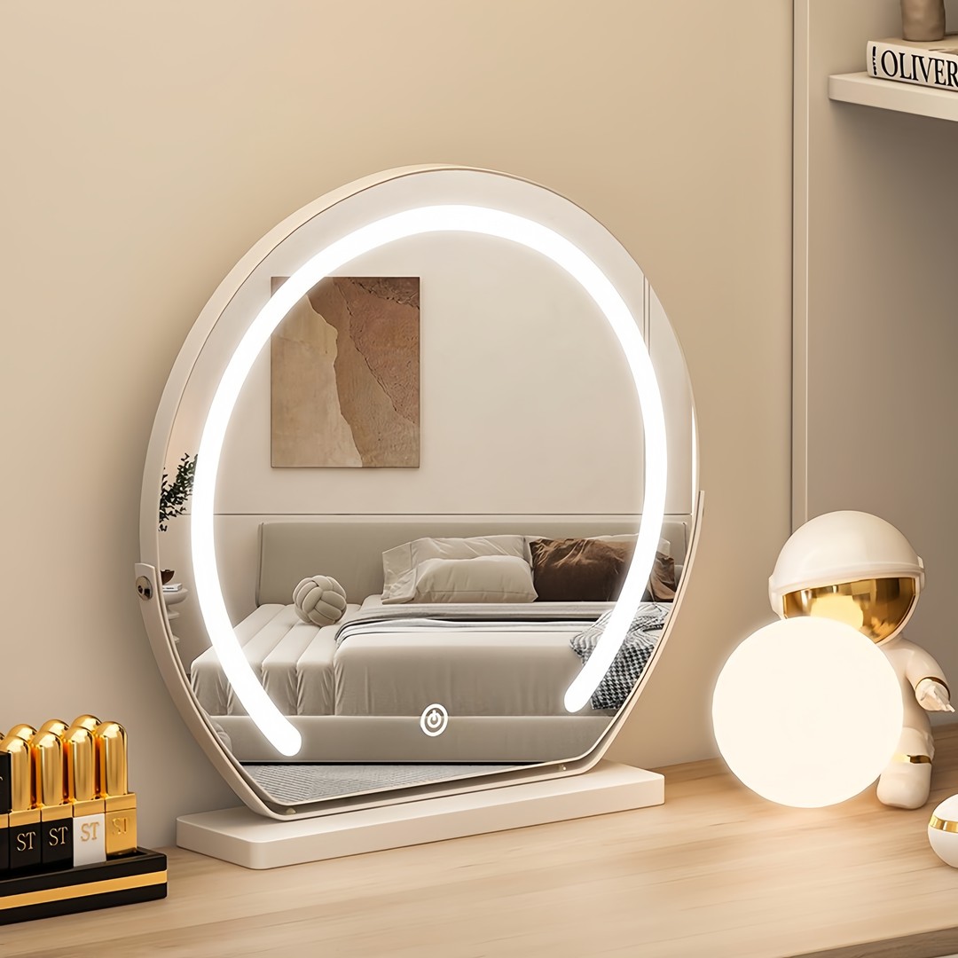旋转化妆镜带灯家用卧室梳妆台桌面led梳妆镜学生宿舍大号美妆镜
