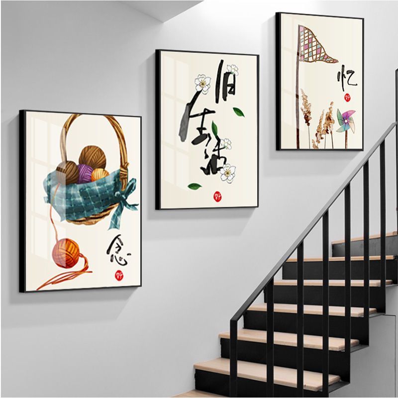 新中式富贵安康楼梯间装饰画复式楼梯口挂画走廊过道三联壁画墙画图片
