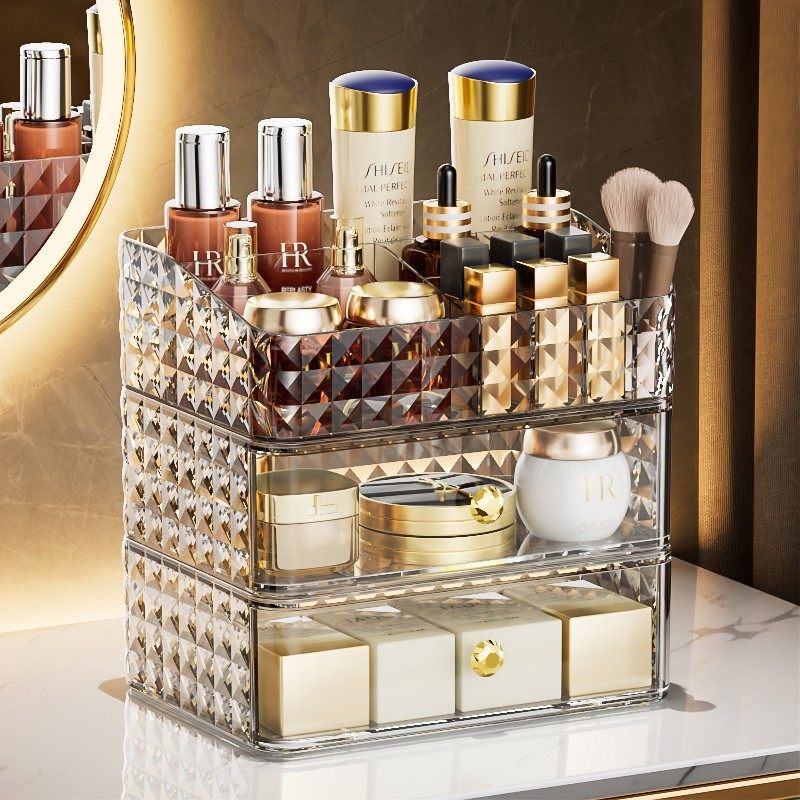 轻奢化妆品收纳盒高级台面护肤品置物架抽屉式分格梳妆台化妆收纳,收纳整理,桌面收纳盒,淘宝优惠券,粉丝福利购,淘宝优惠卷