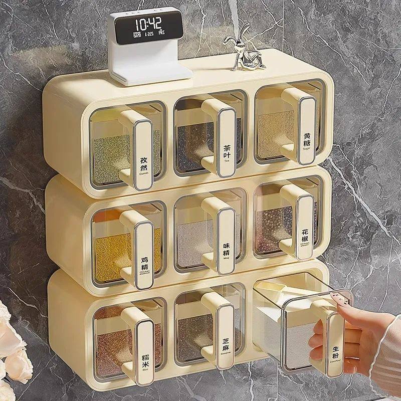 香料收纳盒 壁挂式调料盒壁挂家用厨房调味精收纳盒挂墙调味瓶罐