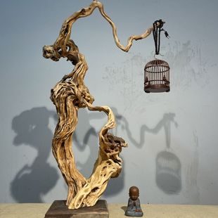 杜鹃根风化枯木根雕摆件鸟站架家居客厅笔架灯架摆件中式禅意灯摆