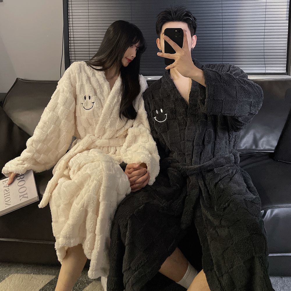 冬季洗完澡穿的浴袍情侣睡袍女秋冬季加厚加绒珊瑚绒长款男士冬天
