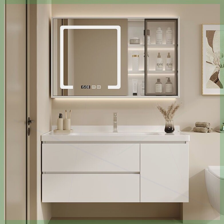 实木陶瓷一体盆挂墙智能浴室柜组合卫生间洗手洗漱台洗脸盆柜组合