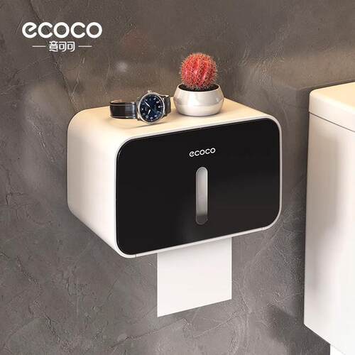 ecoco简约纸巾盒卫生间厕纸盒置物架厕所免打孔防水抽纸卷纸筒A