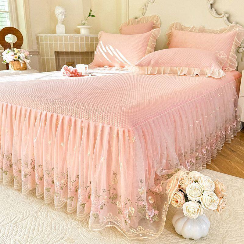 豆豆凉席可机双层四件套裙款夏季花边空调冰丝席席子三件套床裙