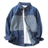 2025中大童休闲长袖 男童薄款 新款 春秋季 纯棉拼接薄外套潮 牛仔衬衫