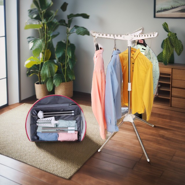 不锈钢龙禾双杆简易晾衣架晒被子落地立式内阳台晒衣架旅行挂衣架