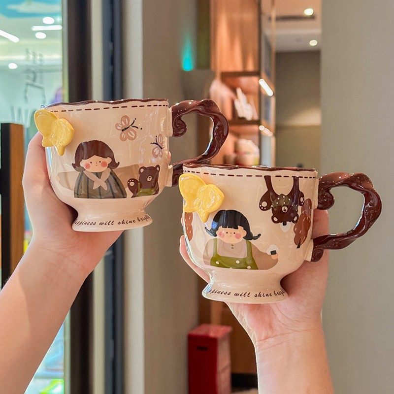 复古浮雕蝴蝶高脚杯高颜值陶瓷马克杯家用咖啡杯女生日礼物伴手礼,餐饮具,马克杯,淘宝优惠券,粉丝福利购,淘宝优惠卷