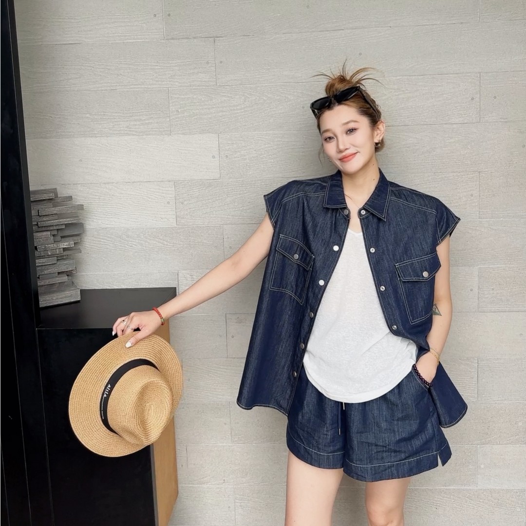祝喜喜【牛仔亚麻】25年春款微胖穿搭显瘦微胖休闲宽松马甲衬衣套