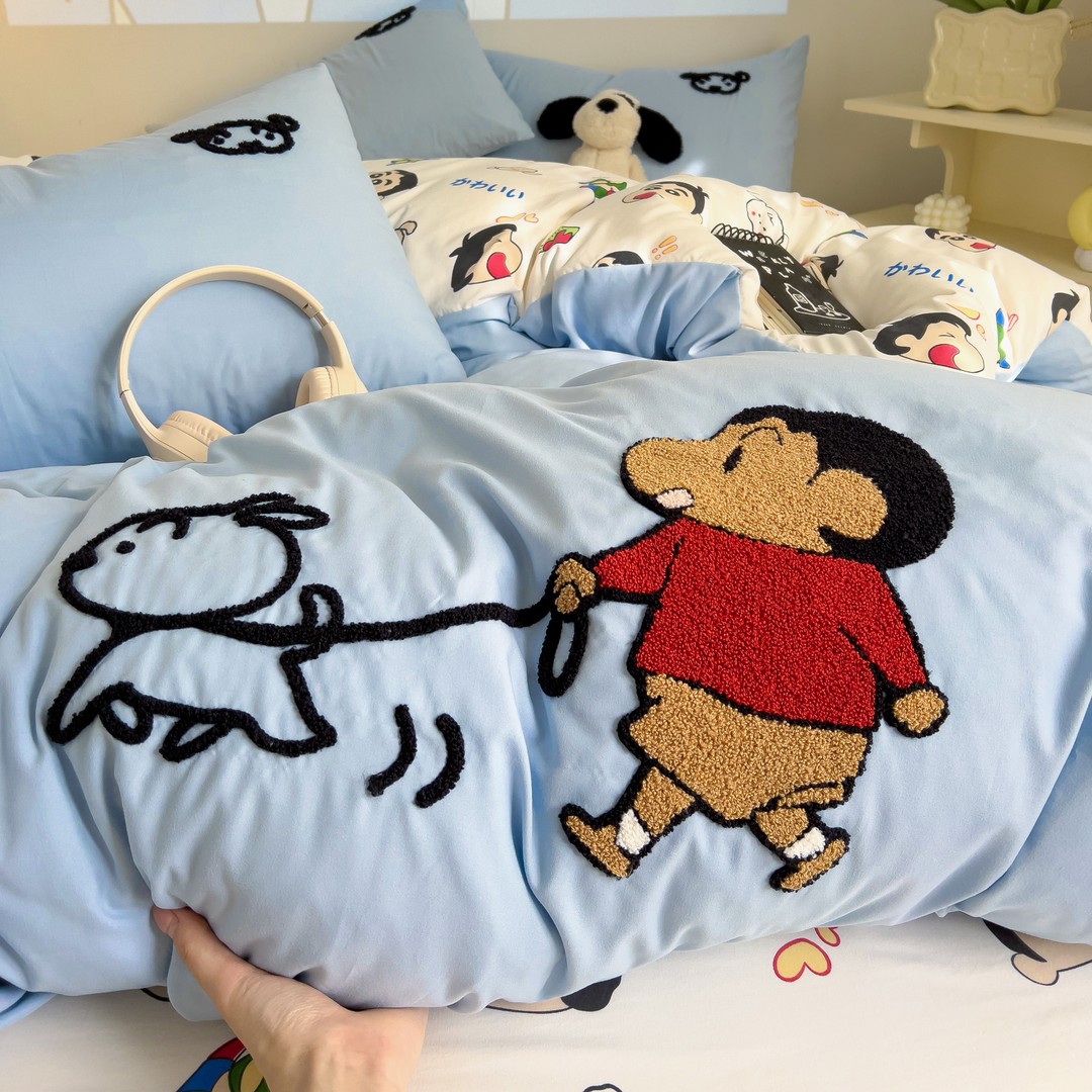 原创-毛巾刺绣印花双面款云朵棉四件套学生宿舍三件套床上用品