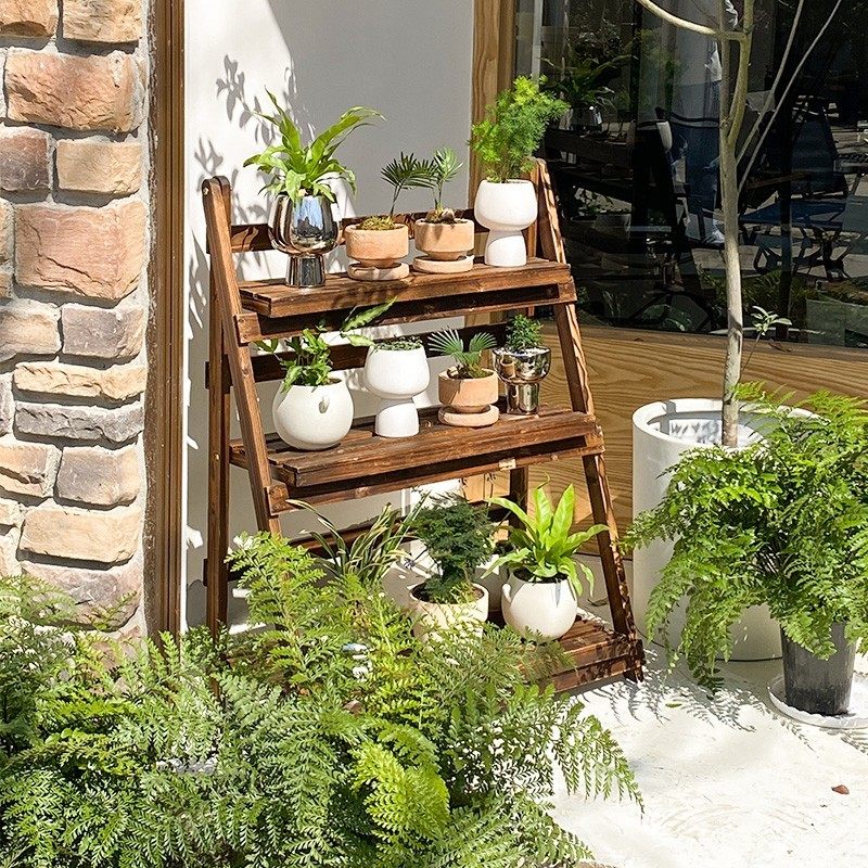 防腐木花架置物架阳台落地植物碳化花架子户外折叠多肉花架阶梯式,收纳整理,整理架/置物架/收纳架,淘宝优惠券,粉丝福利购,淘宝优惠卷