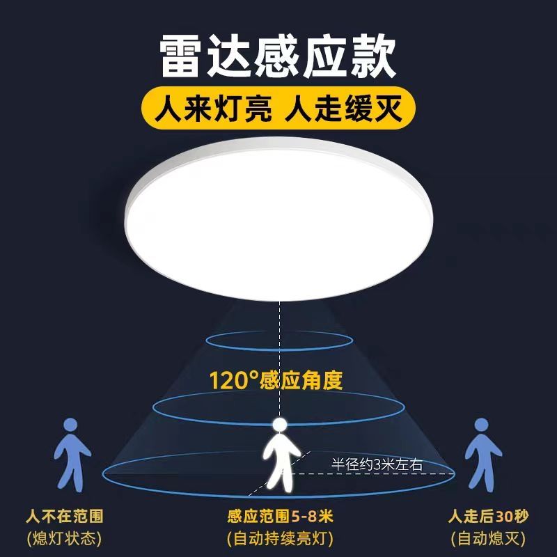 LED雷达自动感应人体声光控吸顶灯过道楼梯楼道走廊红外家用三防
