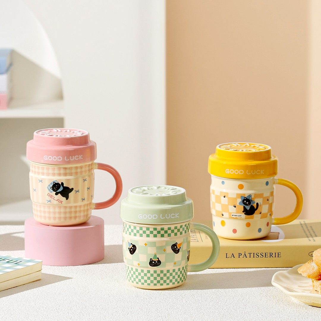 可爱猫咪陶瓷杯高颜值女生带盖马克杯家用大容量喝水杯情侣伴手礼,餐饮具,马克杯,淘宝优惠券,粉丝福利购,淘宝优惠卷