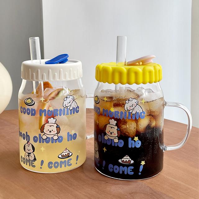 ins冷饮杯粗吸管杯吸珍珠奶茶杯大容量家用耐热玻璃杯学生喝水杯