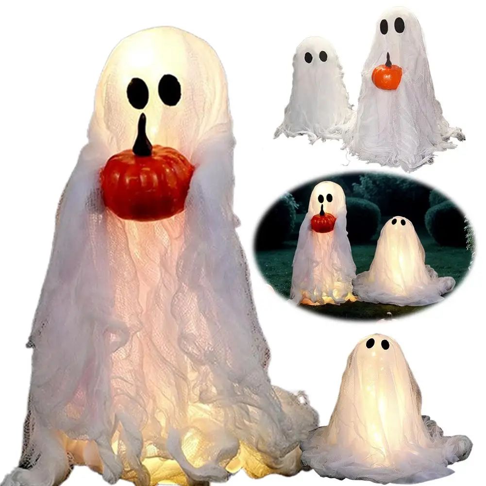 Halloween Decor Mesh Pumpkin Ghost Ornament Glowing Mysterio