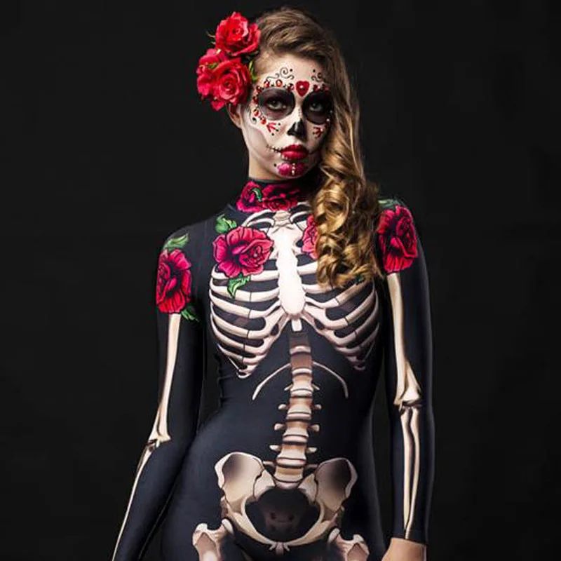 Halloween Scary Cosplay Skeleton Rose Sexy Women Devil Vampi