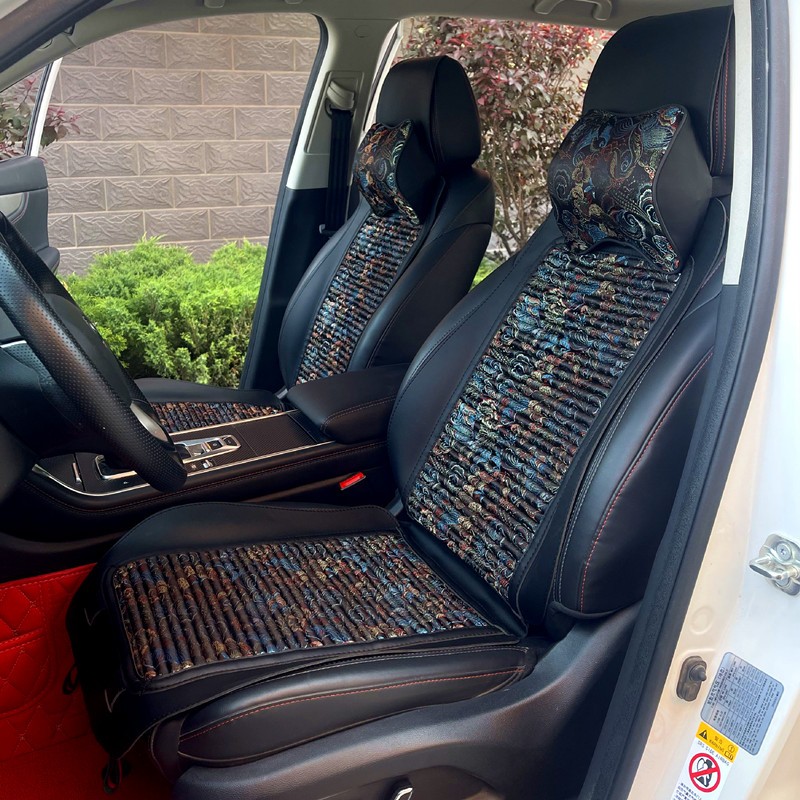 汽车坐垫刺绣马鞍座垫苦荞壳填充四季通用国潮防滑舒适透气坐垫