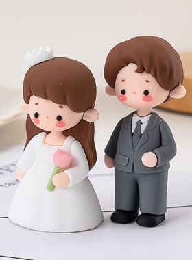 新郎新娘人偶办公室桌面情侣可爱卡通婚庆情侣娃娃人偶新婚摆件