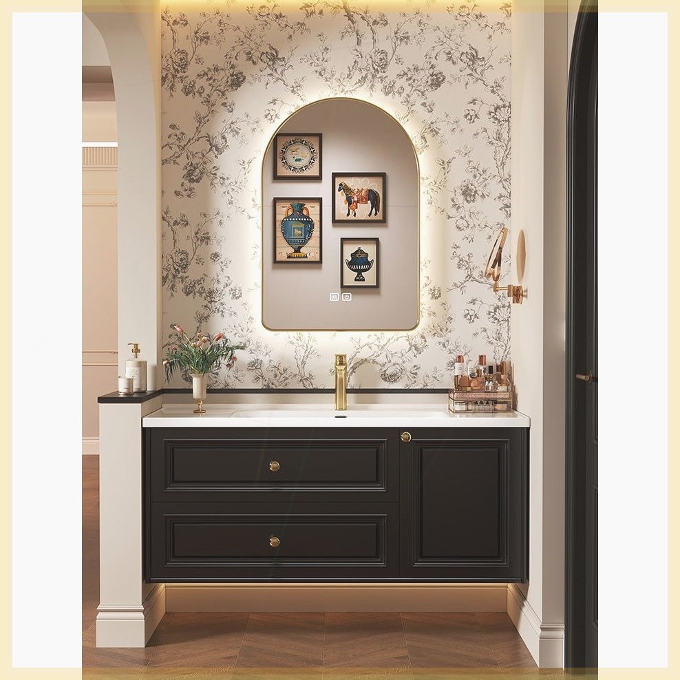 法式复古浴室柜组合陶瓷一体盆洗漱台卫生间洗脸池岩板无缝洗手盆