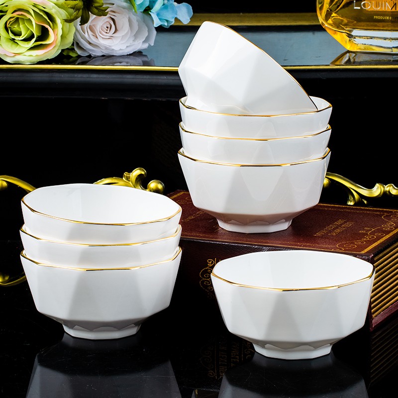 钻石人生5英寸饭碗10个装景德镇家用陶瓷碗盘餐具欧式防烫吃饭碗