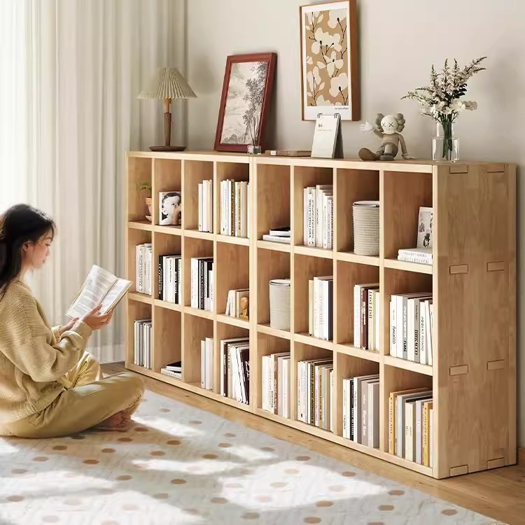 实木书架儿童置物架落地靠墙组合储物收纳家用矮书柜幼儿园格子柜
