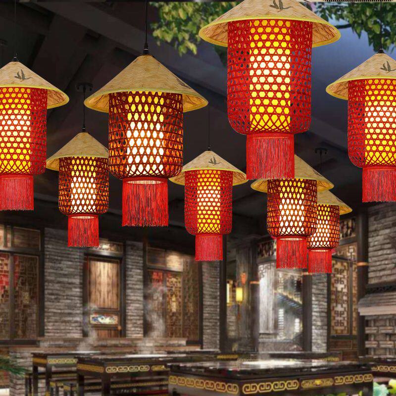 竹编灯笼吊灯中式仿古广告印字灯罩户外农家乐火锅店餐厅装饰吊灯
