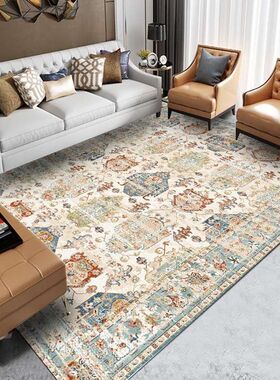 加厚美式复古ins风民族地毯客厅耐脏茶几毯大面积卧室房间满铺