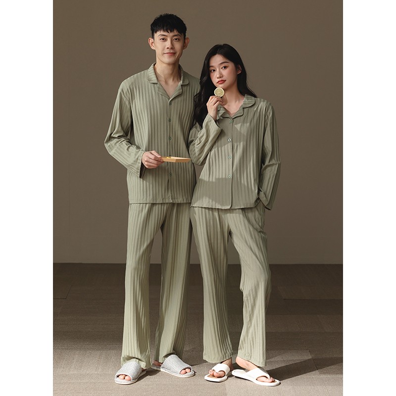 美家臣 2025年新款情侣睡衣春秋纯棉长袖休闲开衫男女家居服套装