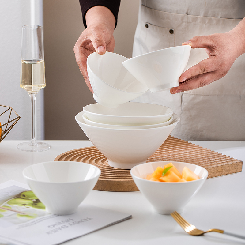 景德镇骨瓷碗创意斗笠碗个性ins家用饭碗大号汤碗纯白碗陶瓷餐具