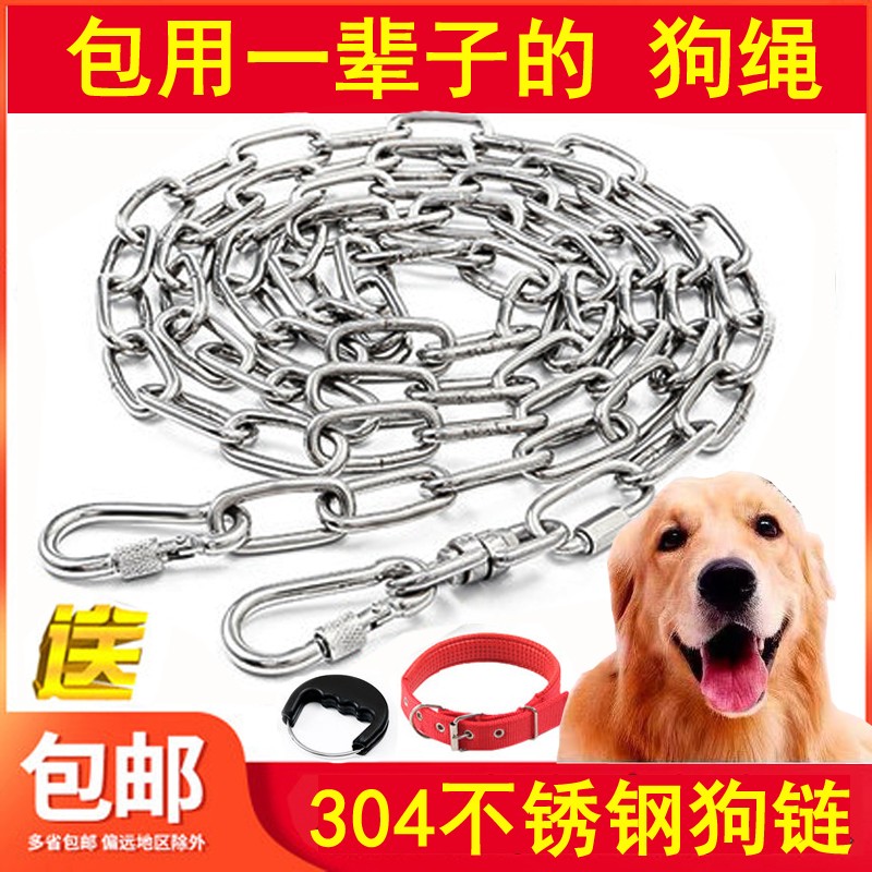304不锈钢狗链宠物用品狗狗牵引绳大型犬狗项圈金毛遛狗绳三件套