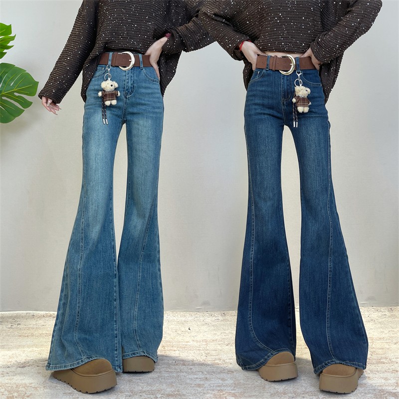 迪否高腰显瘦直筒喇叭裤女秋季2025新款不贴腿垂感时尚牛仔裤6329