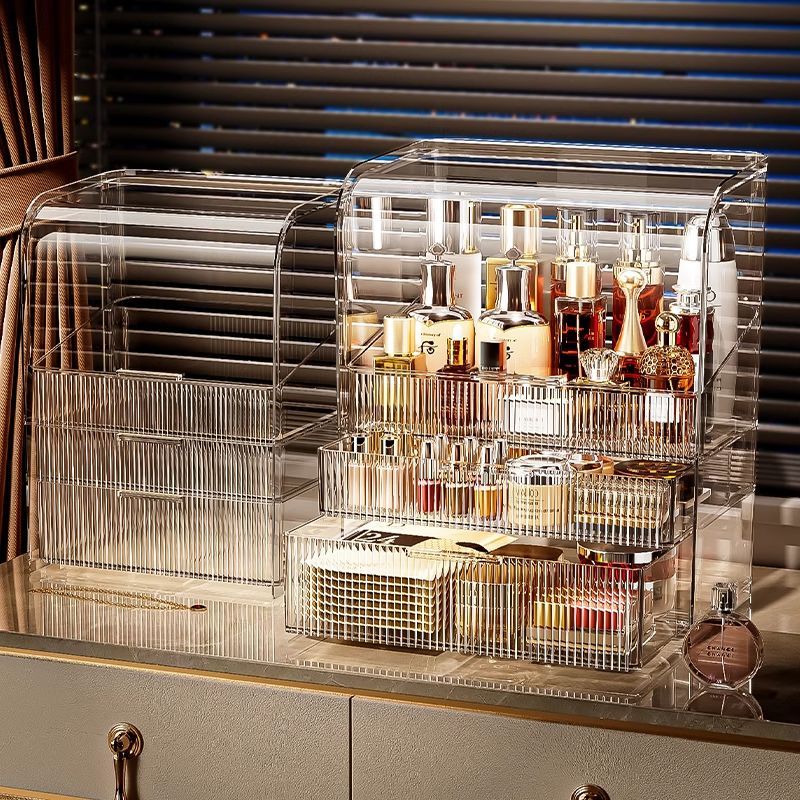 化妆品收纳盒家用桌面大容量多层防尘梳妆台透明护肤品口红置物架