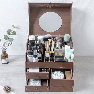 床头柜上放的收纳盒防水高颜值有盖化妆品收纳盒卧室卫生间浴室双