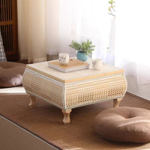 藤编日式实木收纳榻榻米茶几飘窗小桌子阳台窗台塌塌米地台矮炕桌