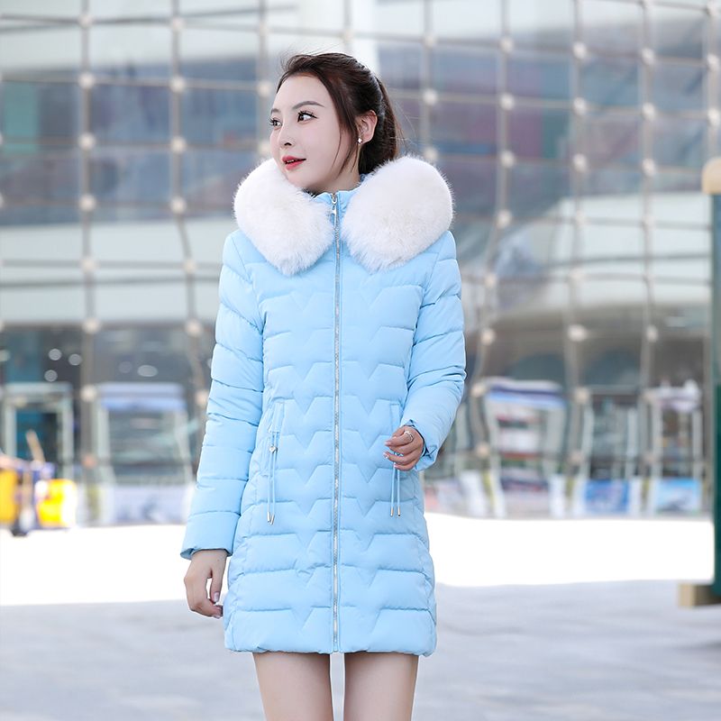 2025新款羽绒棉服女中长款韩版修身收腰洋气大毛领连帽棉袄厚外套