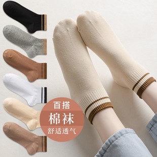 薄款 梦格俪袜子女中筒袜春夏季 防臭透气条纹棉袜ins百搭女士短袜