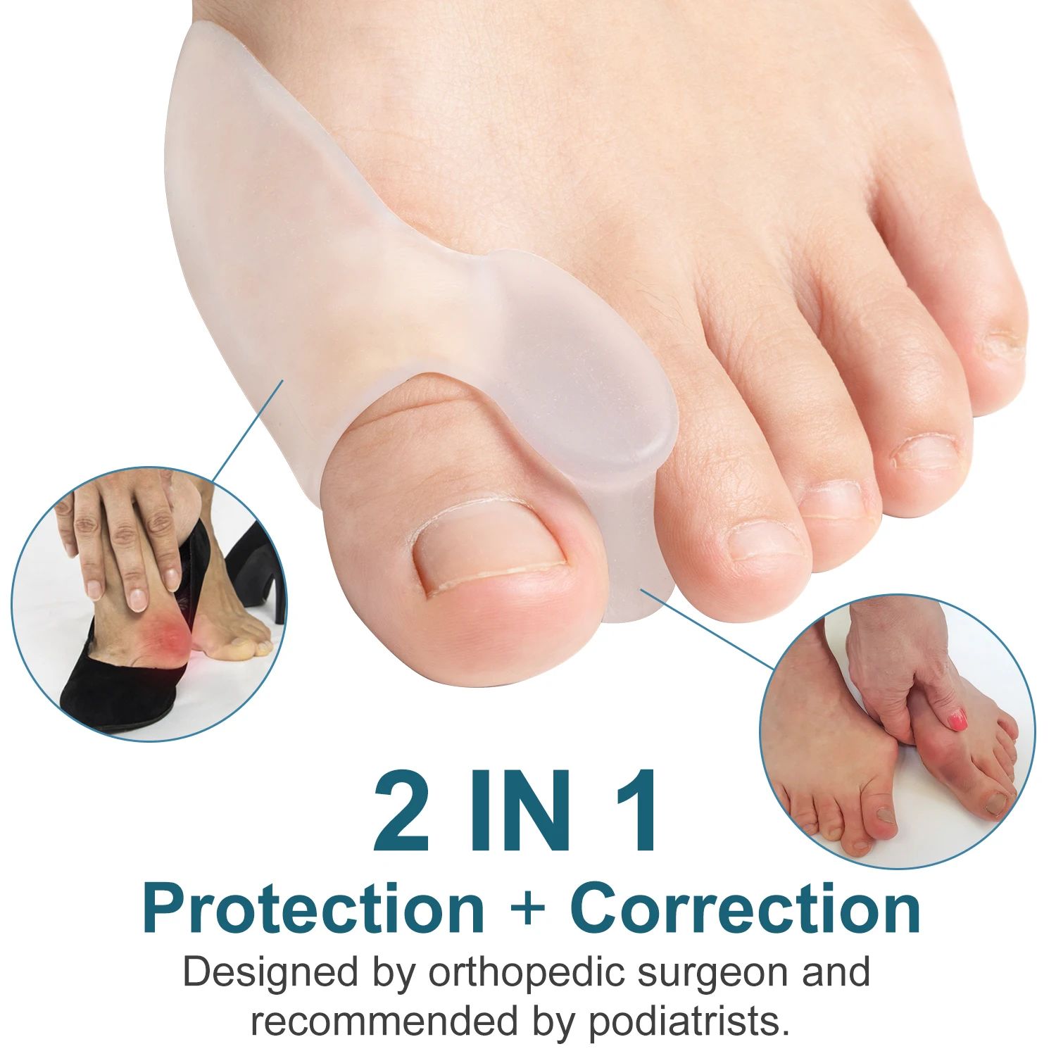 2pcs Hallux Valgus Silicone Gel Big Toe Separator Spreader O
