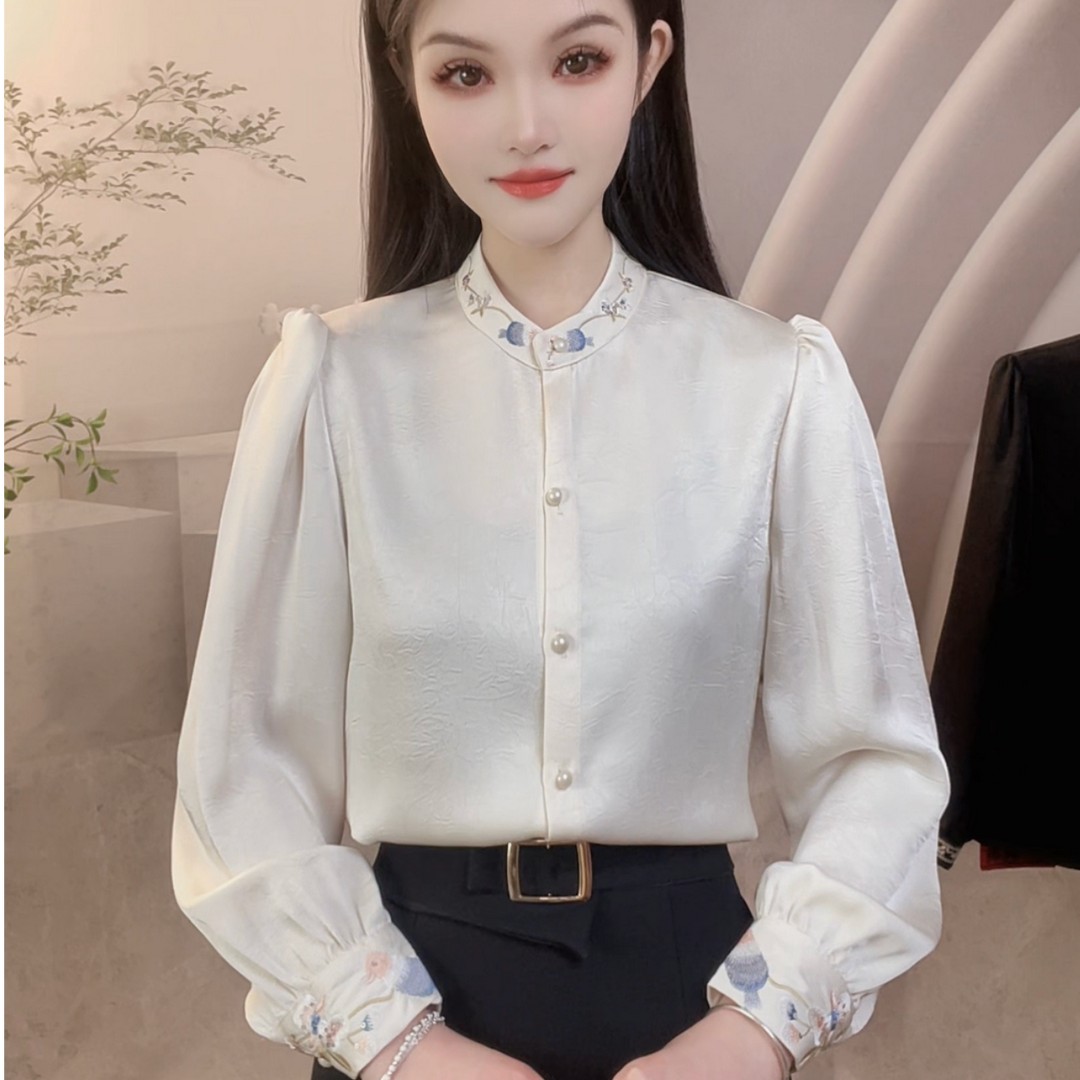 重工刺绣2025春季新款名族风衬衫女设计感百搭女士上衣显瘦衬衫