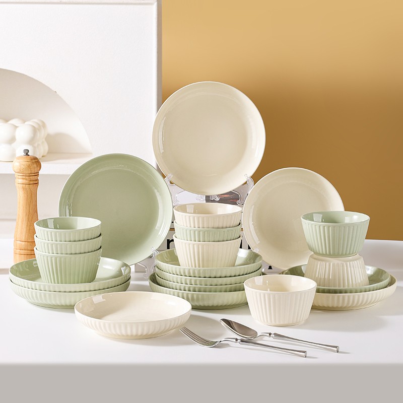 碗盘子餐具套装家用乔迁新居饭碗菜碟子组合家庭装奶油风网红餐具