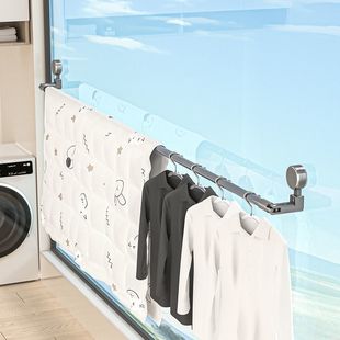 室内晾衣架悬空吸盘伸缩晾衣架阳台窗户壁挂免打孔侧装晾衣杆一整