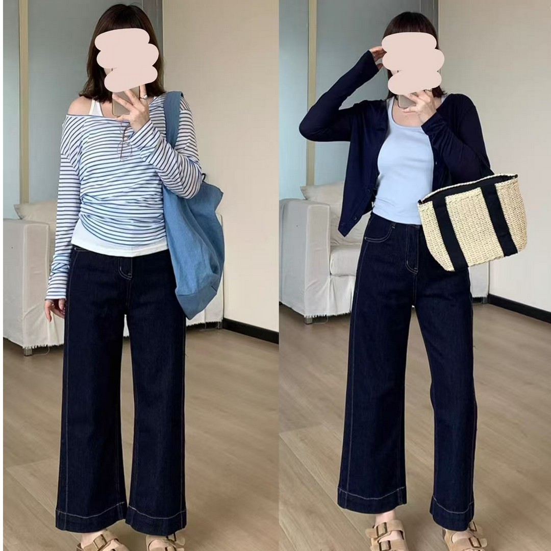 版型巨赞~！丹宁蓝九分牛仔裤女2025秋季新款宽松直筒阔腿奶奶裤