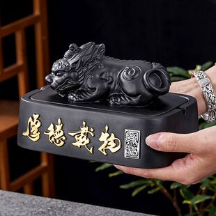 中式 家用客厅树脂烟灰缸办公桌摆件创意个性 有盖带盖高档烟灰缸