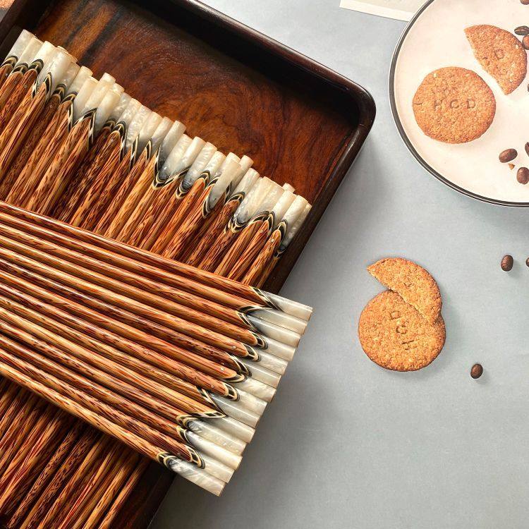 闪亮波浪纹贝壳椰木筷子红木筷实木圆头餐具筷子防滑东南亚手工筷,餐饮具,筷子,淘宝优惠券,粉丝福利购,淘宝优惠卷