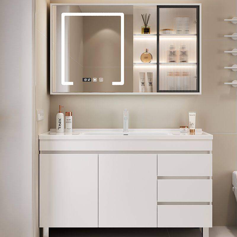 新款奶油白色落地式陶瓷一体盆卫生间洗手洗漱组合浴室柜套装组合