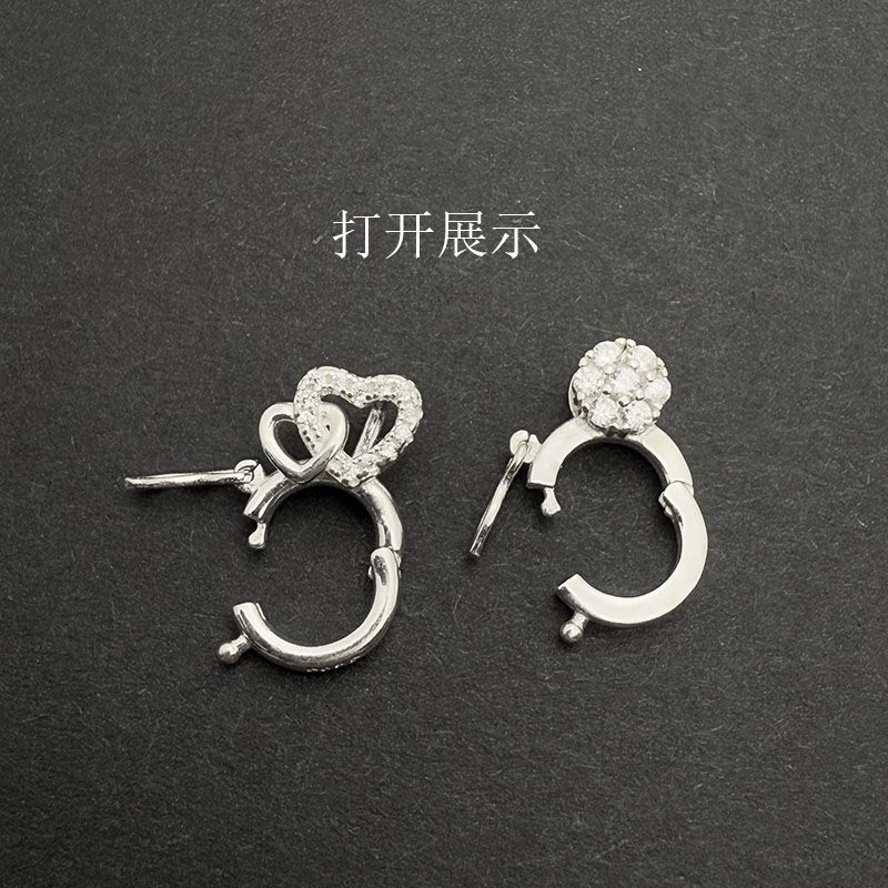 S925纯银镶钻连接扣万能扣爱心翡翠挂件卡扣头DIY项链手链配件