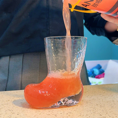 透明靴子杯子玻璃杯耐高温大容量水杯吸管咖啡果汁饮料杯鸡尾酒杯