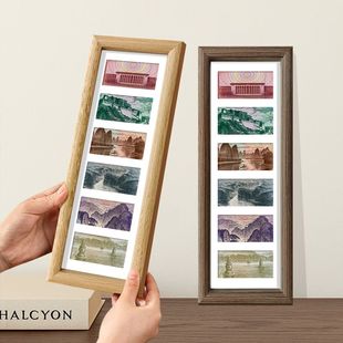 六行人民币相框大好河山摆件六连框钱币字画胡桃色木质画框立式